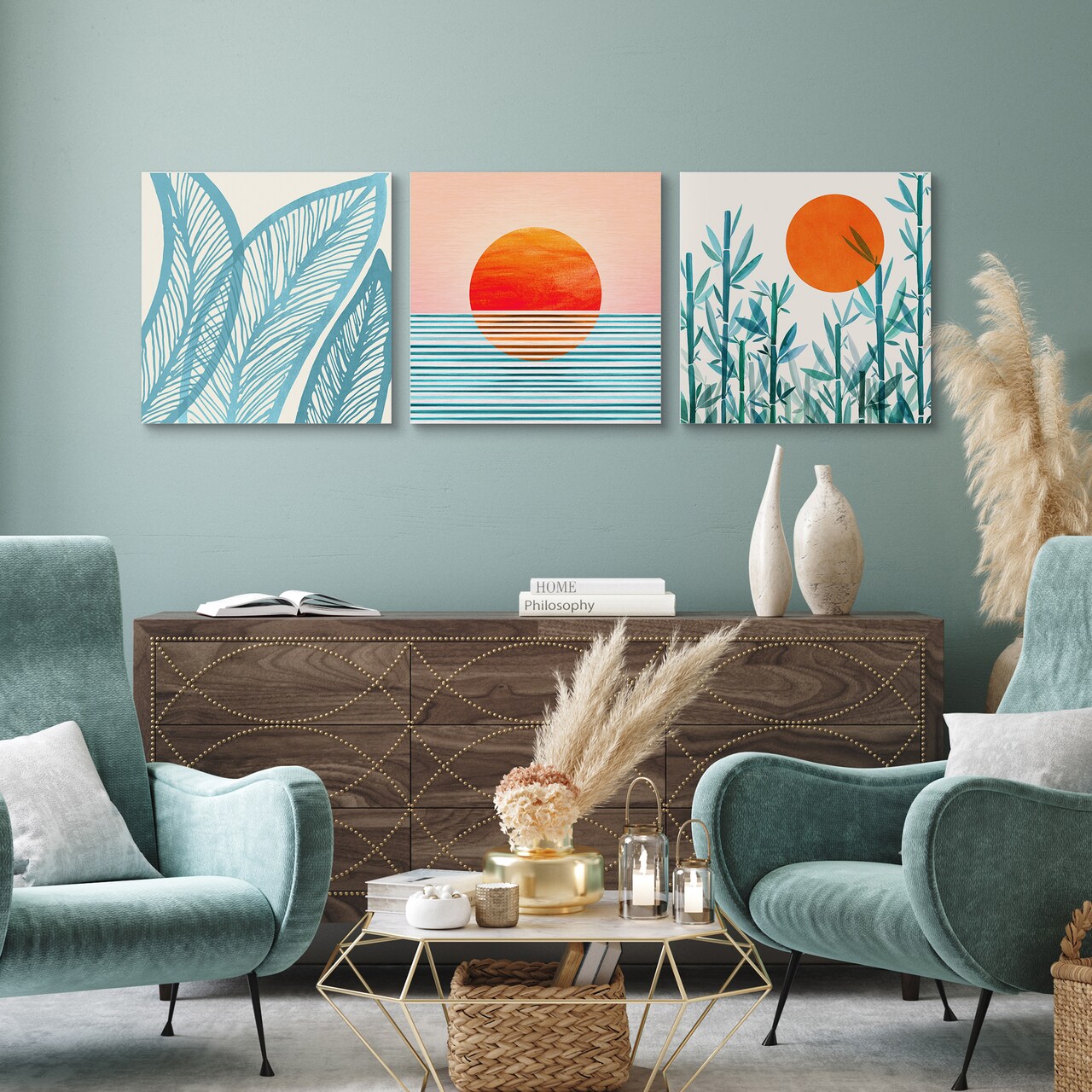 Zen Garden Sunset By Modern Tropical - 3 Piece Canvas Set